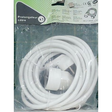 Prolongateur câble électrique 5 mètres - Idéal pour la maison