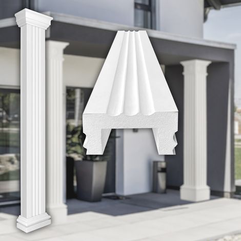 Säulen und Halbsäulen eckig teils kanneliert in 3 Größen, Fassadenstuck modern außen, Prestige Decor: Schaft, Größe M - halbiert