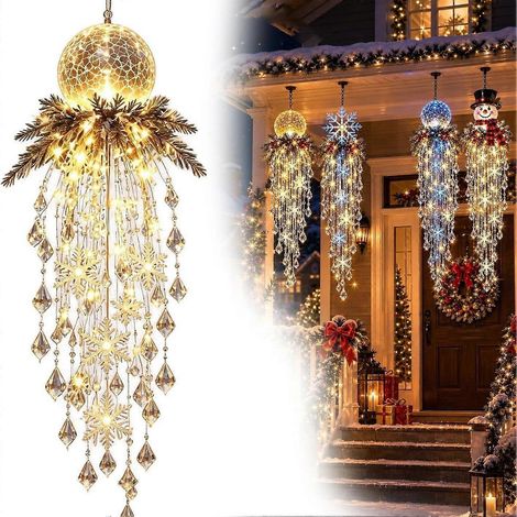 Guirlande lumineuse de Noël en cascade de cristaux, décoration suspendue 3D avec perles de cristal en cascade et lumière LED chaude pour décorer votre maison pendant les fêtes. (1/4)