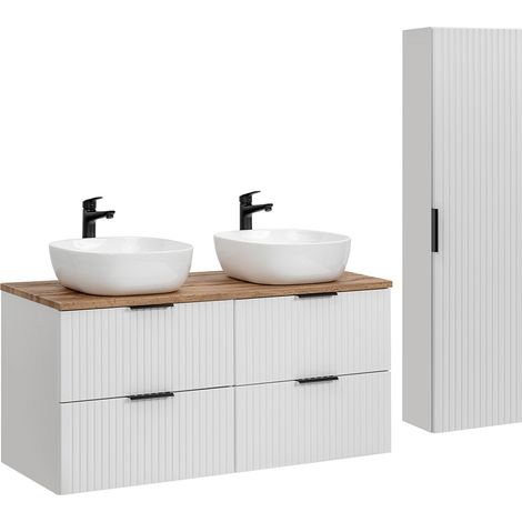 Ensemble meuble double vasque 120cm et colonne Adriel Blanc
