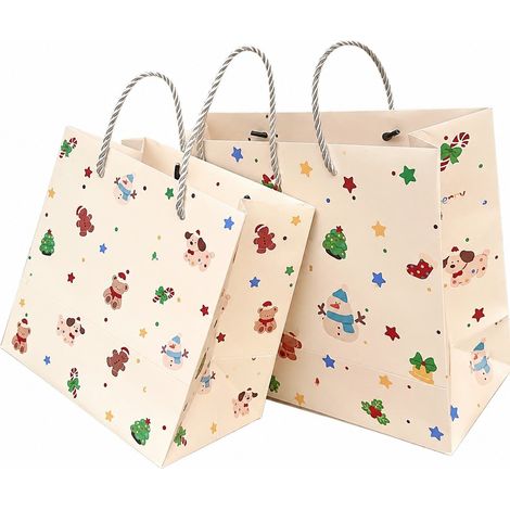 Sacs cadeaux fourre-tout à motif ours de Noël, carton blanc, petit format (18 x 18 x 12 cm), rigides, minimalistes. (1/5)