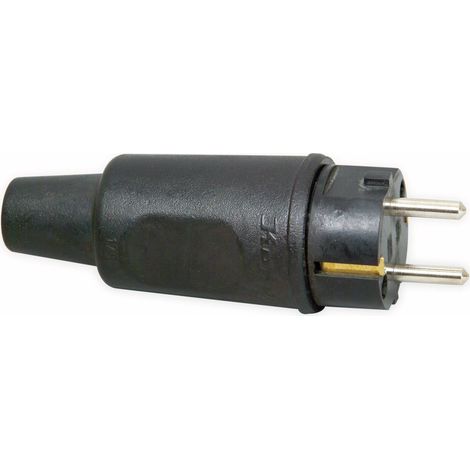 KOPP Gummi-Schutzkontaktstecker schwarz, IP44, bruchfest, gerade