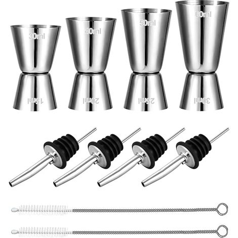 Doseur Cocktail 3cl 4cl 5cl 6cl becs verseurs brosses Double Tasse à Mesurer Doseur Alcool Acier Inoxydable Mesure Jigger Bar Maisons Fête Vin Gin Shaker (1/5)