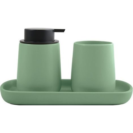Lot de 3 accessoires de salle de bain en céramique MAONIE Vert Basil MSV