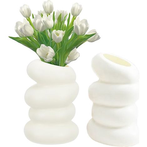 Lot de 2 vases en plastique de forme spiralée, style scandinave. Vase en plastique blanc, créatif et élégant, idéal pour les bouquets. Convient pour la maison, le salon, la chambre, la table, le burea (1/5)