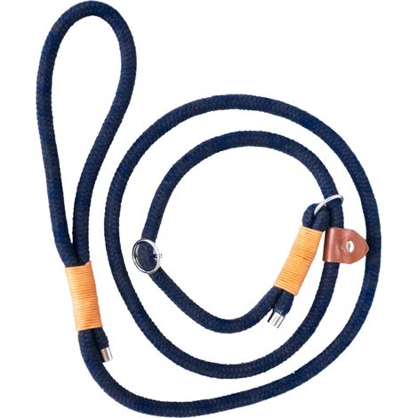 Laisse Lasso de Dressage pour Chien en Coton Biologique avec Butée en Cuir 180 cm x 10 mm - PANGIVO (1/4)