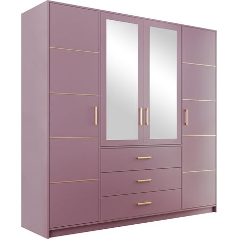 Armoire Rosa I, Pourpre, 200x196x58cm, Portes d'armoire: Avec des charnières, Nombre d'étagères: 8