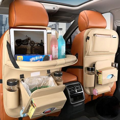 Lot de 2 organisateurs de siège arrière de voiture pour enfants, avec table pliante, protection de dossier de voiture imperméable,C (1/5)