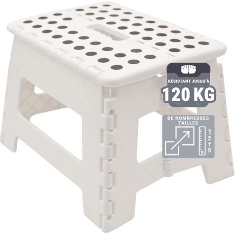 Klapphocker – Geeignet für Kinder und Erwachsene (maximale Tragkraft: 120 kg) – Rutschfeste Oberfläche – Griffe – Extrem leicht – Weiß (1/5)