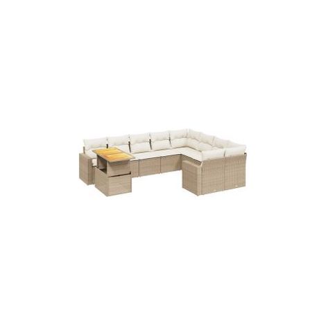 Salon de jardin avec coussins 10 pcs beige résine tressée (1/4)