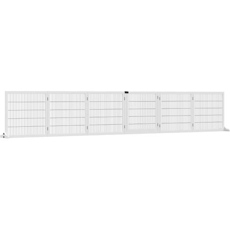 Faltbares Hundegitter mit Füßen 432 x 70 cm aus Holz und Stahl, 6 Paneele, weiß (1/4)