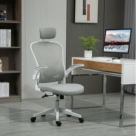 Ergonomischer Bürostuhl mit Kopfstütze, Wippfunktion und Höhenverstellung, grau HAVRYA (1/3)