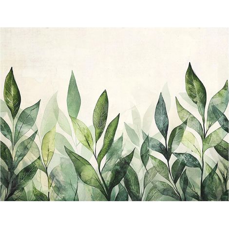 Papier peint intissé feuilles vertes nature décoration murale UV – 150 x 105 cm Wallarena (1/4)
