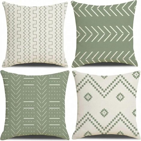 Housse de Coussin 45x45 cm, Lot de 4 Housses de Coussin Géométriques Vert Clair Style Nordique Minimaliste Taie d'oreiller Décorative Carrée pour Canapé Maison Salon Chambre à Coucher