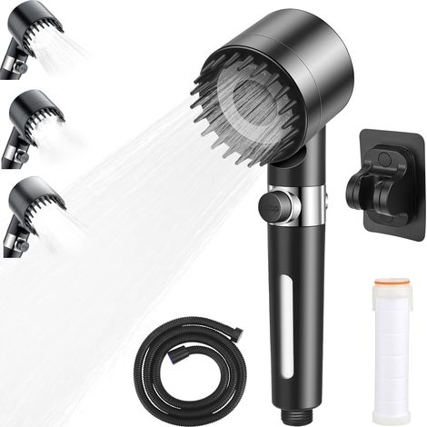 Duschkopf mit Filter & Kalkfilter – Wassersparender Duschkopf mit Schlauch und Halterung, 15-Filter-System gegen Chlor, Kalk und Rost, Schwarz – Hochdruck Duschbrause für Sauberes & Gesundes Wasser (1/5)