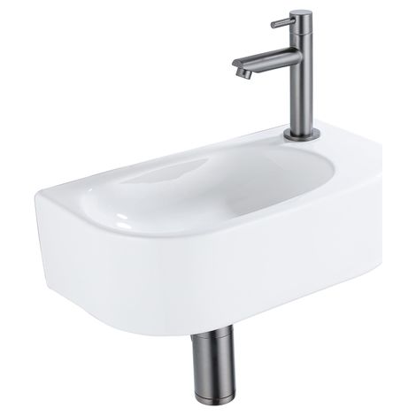 QeramiQ Fuente Ensemble de Lavabo - 40x21.5x12cm - droit - lisse - demi-rond - 1 trou de robinet - céramique - ensemble de robinet gunmetal - bouchon (1/5)