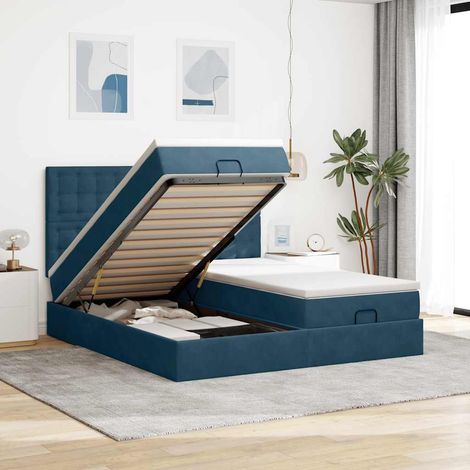 Estructura de cama otomana colchones terciopelo azul oscuro (1/5)