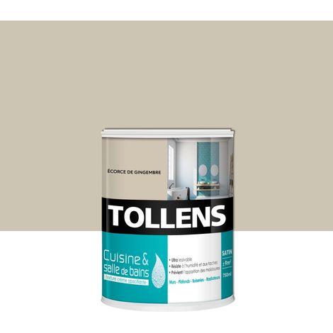 Tollens – Peinture anti humidité satinée 0,75L – Couleur gingembre pour murs et boiseries – Ultra lessivable et résistante à l'humidité
