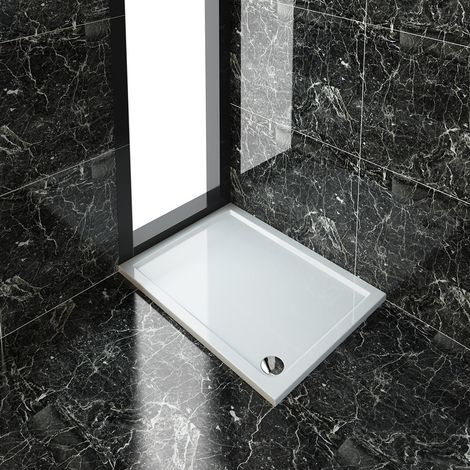 ELEGANT 1200 x 900 x 40 mm Rectangular Low Profile Shower Tray White Shower Base Tray for Shower Enclosure Bathroom with Waste Trap