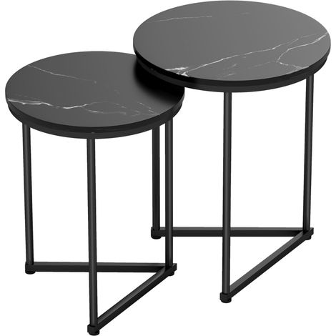 Set of Two Marble-Effect Nest of Tables - Black Marble Effect (1/5)