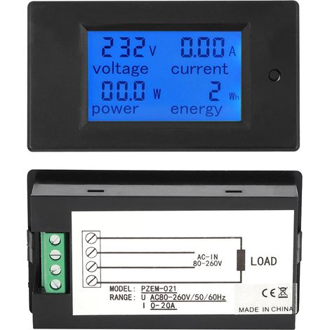 PZ-021 20A Compteur numérique LCD de tension, courant, puissance et énergie CA, ampèremètre, voltmètre (1/5)