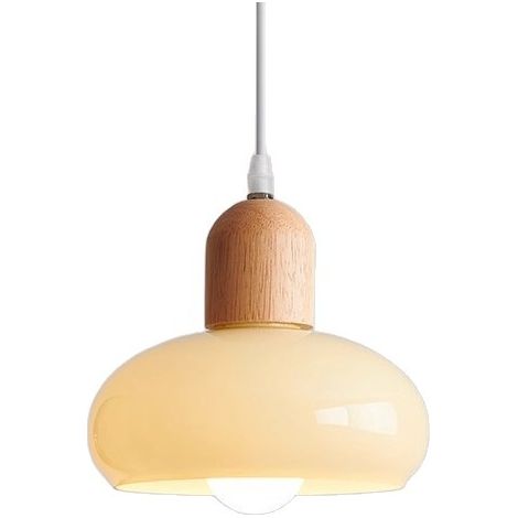 Suspension Luminaire Verre et Bois de Caoutchouc 19cm Style Moderne Scandinave E27 (1/5)