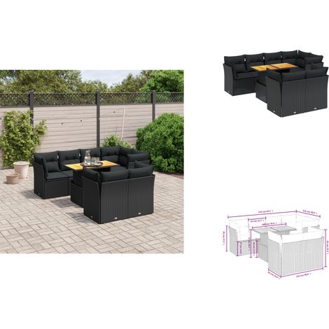 8-tlg. Garten-Sofagarnitur mit Kissen Schwarz Poly Rattan - Gartensorgsgarnitur - Esszimmerset - Lounge Set - Outdoor Möbel - Gartenmöbel (1/3)