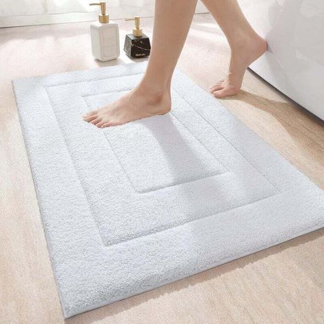 Non-Slip Bath Mat, Soft Microfiber Bathroom Mat, Water Absorbent, Machine Washable, Extra Thick Shower Mat for Bathroom, 50 x 80 cm, White (1/5)