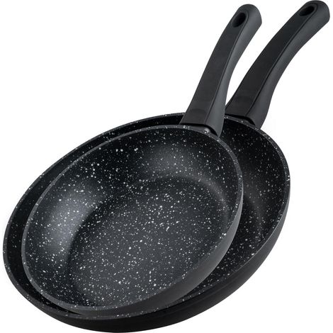 Lot de poêles à frire antiadhésives en aluminium 90% recyclé avec poignée ergonomique en plastique et poêle à induction pour cuisiner et rôtir 20 cm et 24 cm (1/5)
