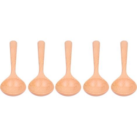 Lot de 5 cuillères en bois à long manche, louches en bois pour mélanger et remuer, ustensiles de cuisine, couleur bois. (1/5)