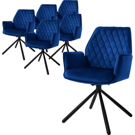 ML-Design Esszimmerstühle 6er Set Samt Dunkelblau, Wohnzimmerstuhl mit Arm- und Rückenlehne, Drehstuhl Auto-Position, Polsterstuhl mit Metallbeine, Sessel ergonomisch/drehbar, Küchenstuhl Loungesessel