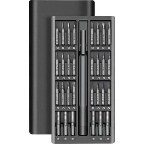 Jeu de tournevis de précision, 33 embouts en acier S2, boîtier en aluminium, portable, noir (1/5)