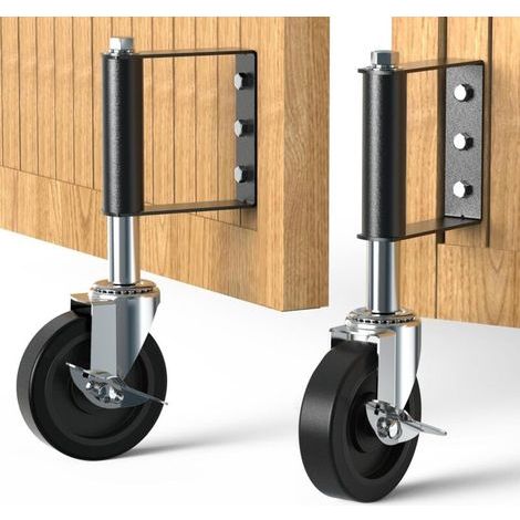 Enowelir Heavy Duty Gate Wheel 100mm Spring Casters Swivel Casters Gate Wheel for Wood and Fence Capacity 100kg Black (2 Pieces) (1/4)