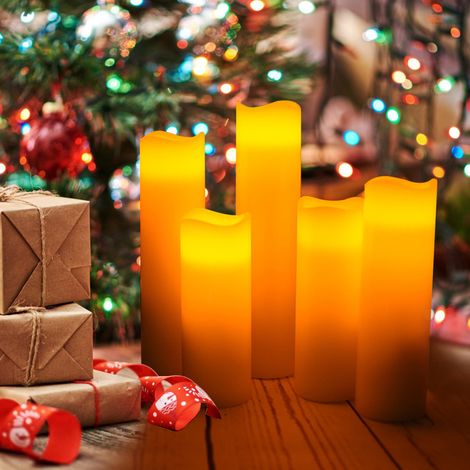 Ivory White 5-Piece Remote Control LED Light Electronic Flameless Candle Set (1/5)