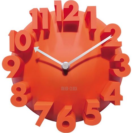 3D grand numérique moderne contemporain décor de bureau à domicile rond Quartz horloge murale Orange (1/4)
