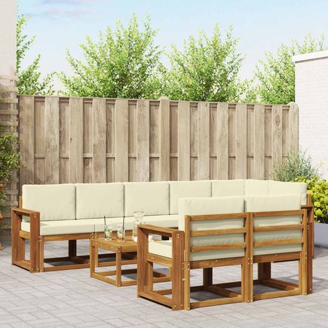 Outdoor-Sofagarnitur mit Kissen 9 pcs Natur und Creme (1/5)