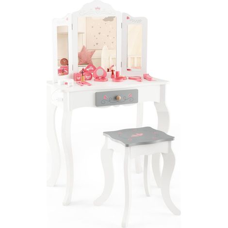 Kids Vanity Table Set 2 in 1 Toddler Princess Pretend Makeup Dressing Table