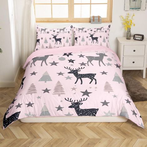 Bettwäsche-Set 135x200cm mit Hirsch-Motiv, Mikrofaser, Reißverschluss