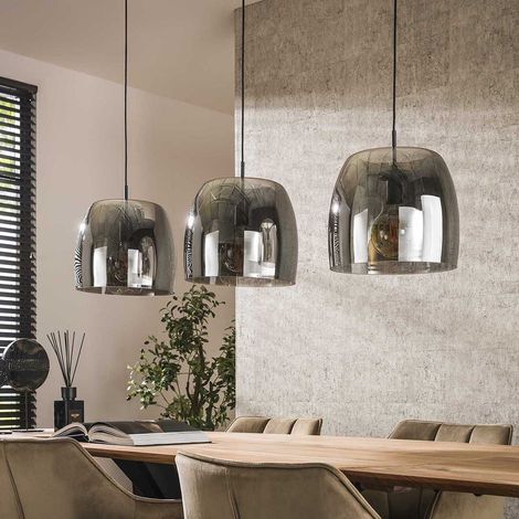 Suspension moderne 3 lampes en verre gris fumé Flora (1/5)