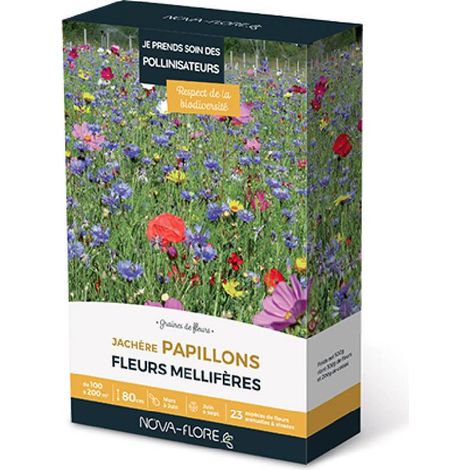 Mélange de fleurs pour jachère papillons 100 à 200 m² – Période de semis mars à juin – Floraison juin à septembre – Favorise la biodiversité – Novaflore (1/2)