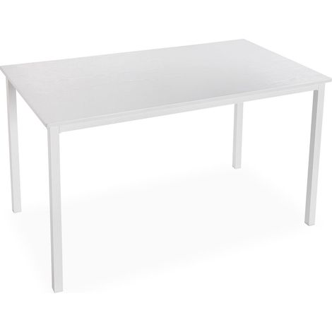 Table à Manger pour Cuisine, Terrasse, Jardin ou Salle à Manger, Dimensions (H x l x L) 76 x 80 x 140 cm, Bois et métal, Couleur: Blanc (1/4)