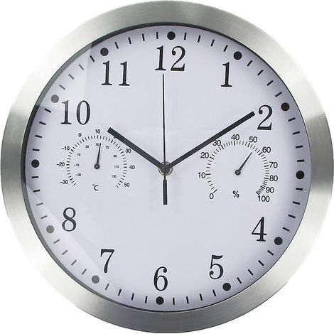 1 Horloge murale, mécanisme à quartz silencieux, thermomètre intégré, cadre rétro étanche, pour intérieur et extérieur (1/5)