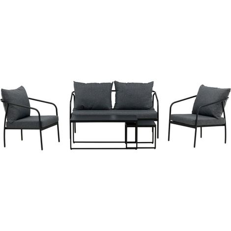 Salon de Jardin en Métal "Sopot" 146cm Noir (1/5)