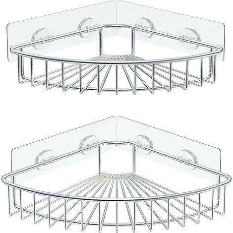 Juego de dos estantes esquineros para ducha, fabricados en acero inoxidable plateado, para montaje en pared. Ideales para baños y habitaciones de estudiantes. (1/5)