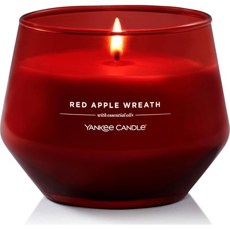 Bougie parfumée  Bougie moyenne Couronne de Pommes Rouges  Bougie longue durée : 35 à 50 heures de combustion  Design en verre élégant avec cire rouge  Cadeau parfait (1/5)
