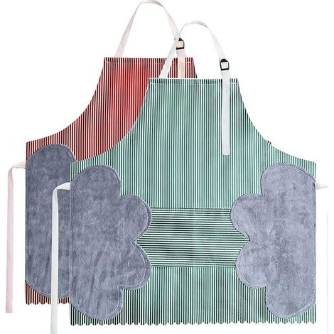 Lot de 2 tabliers de cuisine imperméables ajustables avec grandes poches, pour cuisinier, barbecue et jardinage (1/5)