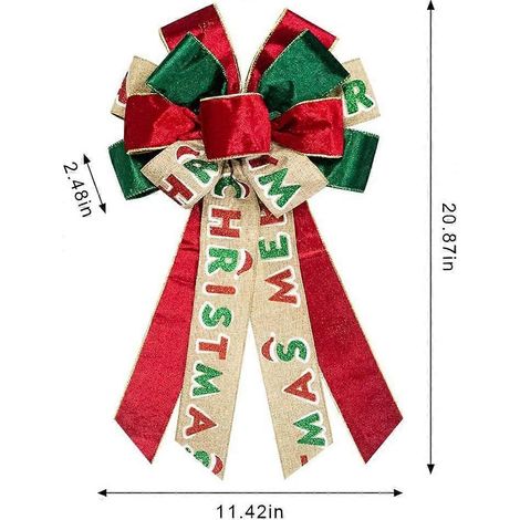 Große Weihnachtsschleife für Kränze, grüne und rote Samtschleifen für die Dekoration von Haustüren, Wänden oder Zäunen, Weihnachtsbaumschleife mit der Aufschrift „Frohe Weihnachten“ für den Winter. (1/4)
