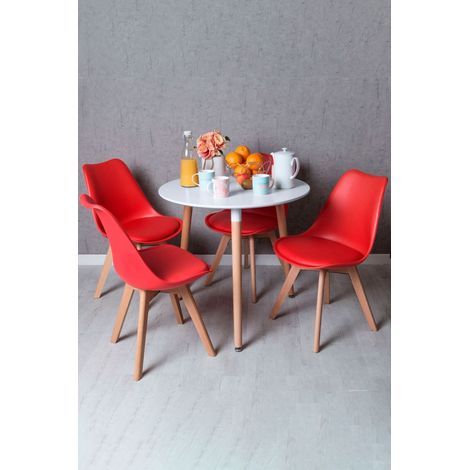 Conjuntos de mesa y sillas - Conjunto Mesa Tower Redonda 80 cm Blanca y Pack 4 Sillas Synk Basic - Rojo