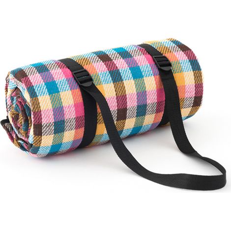 Extra große Picknickdecke, Campingdecke, Stranddecke, wasserdicht mit Griff, 200 x 200 cm – farbenfroh