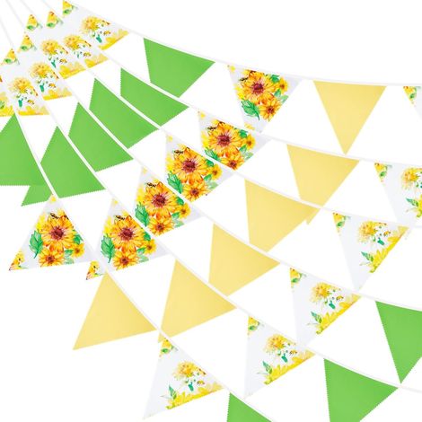 12m Guirlande en Tissu Abeilles & Tournesols  42 Fanions Triangulaires Vert Jaune pour Décoration de Pâques,Fête Anniversaire,Enfant,Baby Shower,Extérieur (1/5)